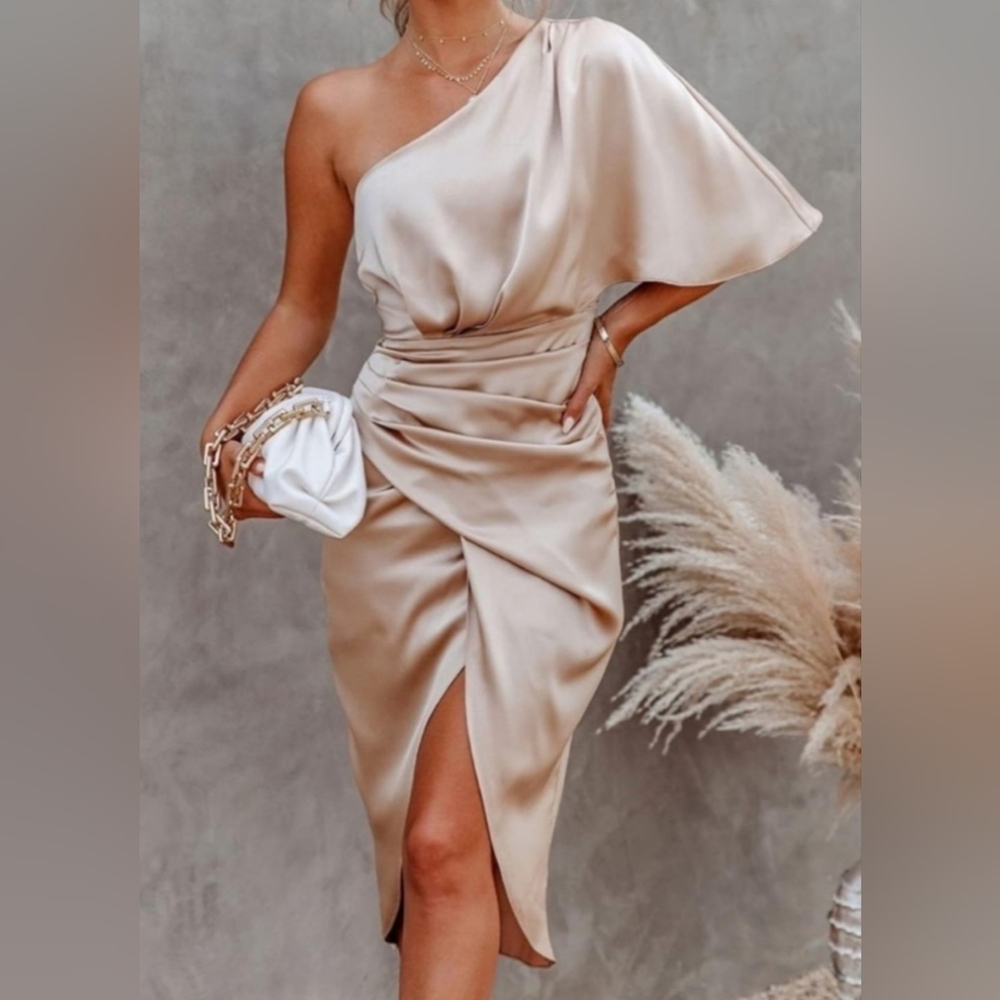 Gold one shoulder dress